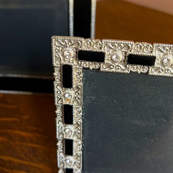 Set of 4 Jeweled Black Enamel & Silver Vintage Picture Frames - Picture 4 of 7